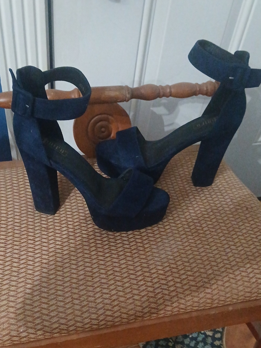 IDIFU Navy Blue Platform Block Heel Sandals